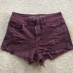 American Eagle maroon denim shorts